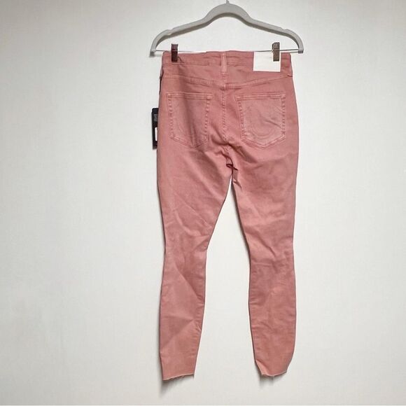 NWT TRUE RELIGION HALLE MID RISE SUPER SKINNY JEANS PINK PALOMA RIPPED Sz 27 - Picture 5 of 9